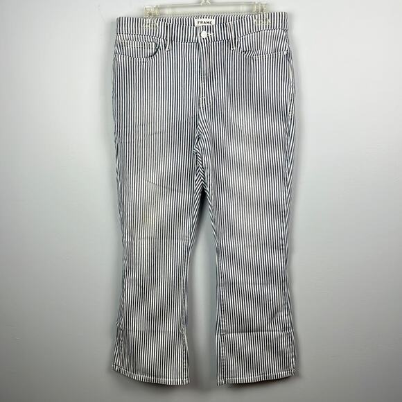 Frame Le Crop mini boot pinstripe denim pants size 32 - Picture 1 of 12